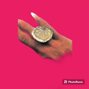 Silver and acrylic inlaid with crystals ring